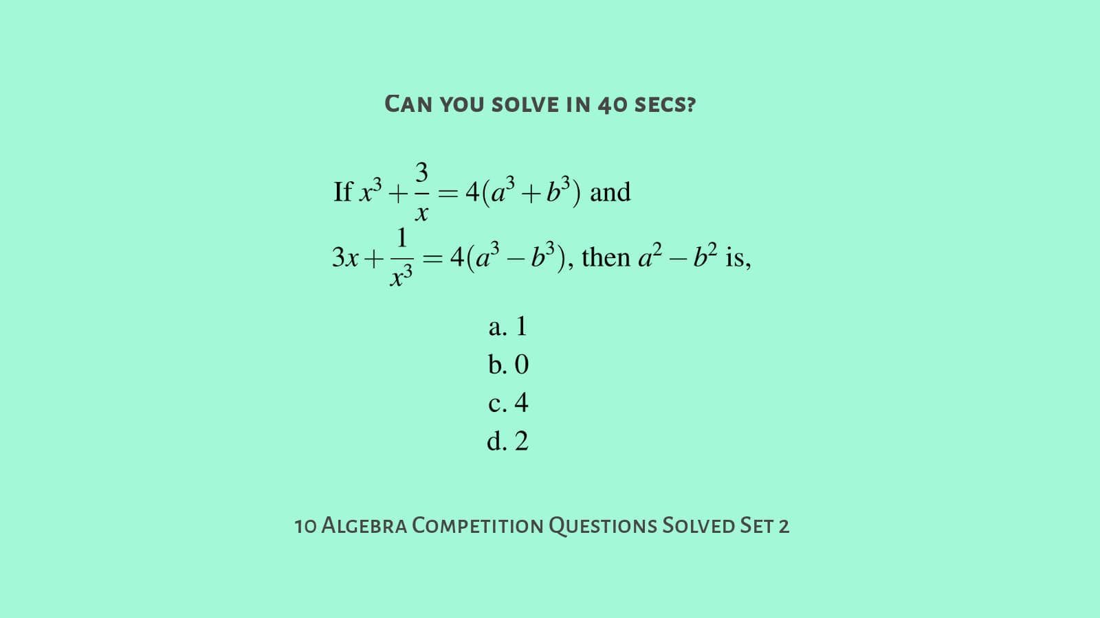 MCQ algebra questions with solutions for SSC CGL set 2