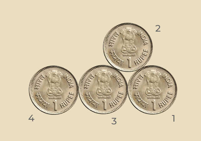 Easily formed four coins touching second configuration