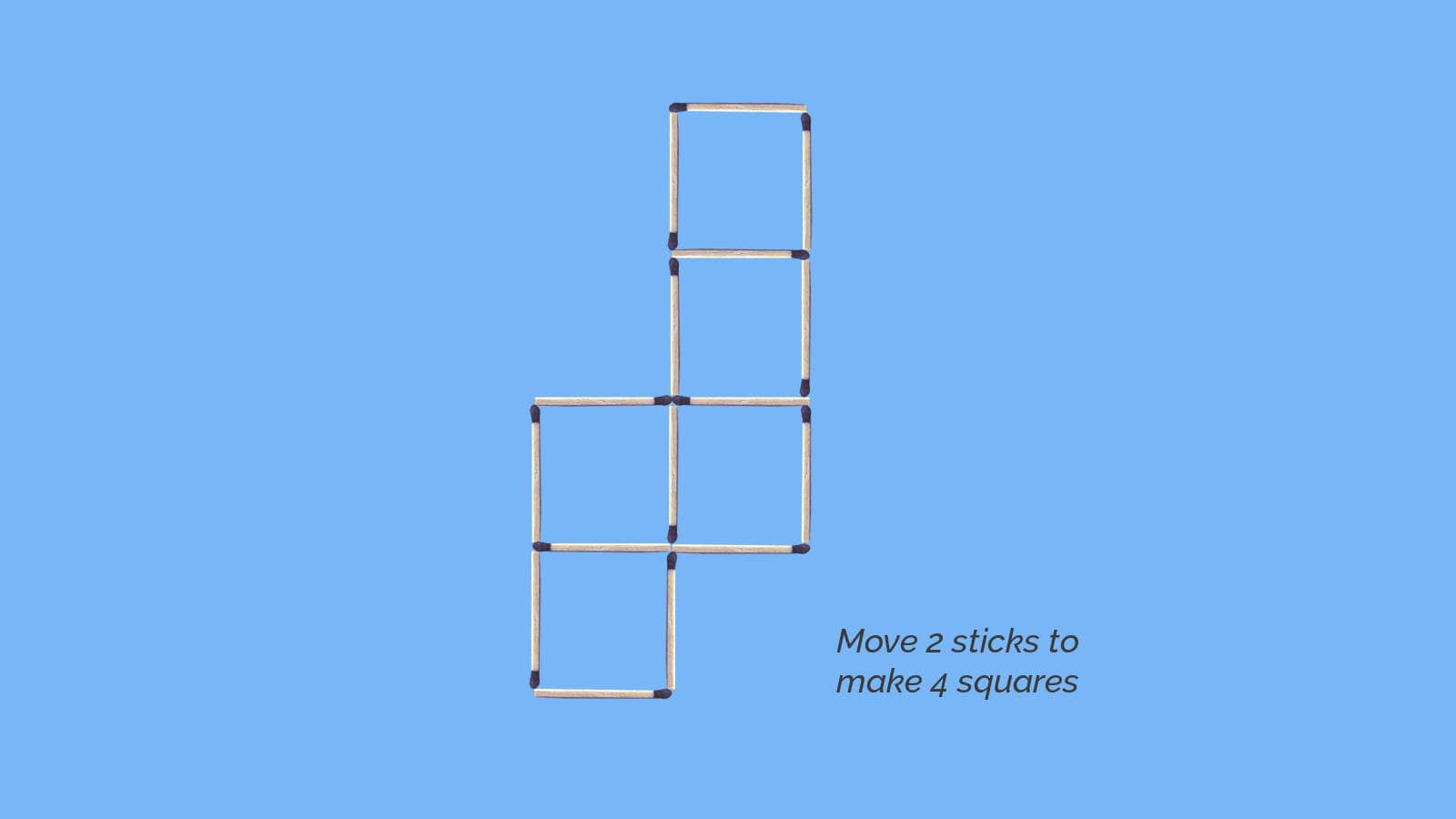 5 Squares Matchstick Puzzle - turn 5 to 4 in 2 moves