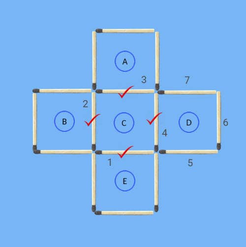 5 squares to 4 squares in 3 stick moves 4th matchstick puzzle common sticks
