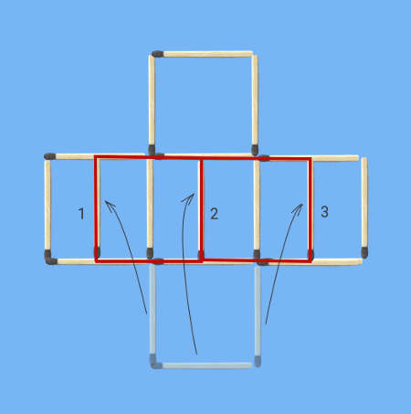 Move 3 sticks to form six squares matchstick puzzle solution