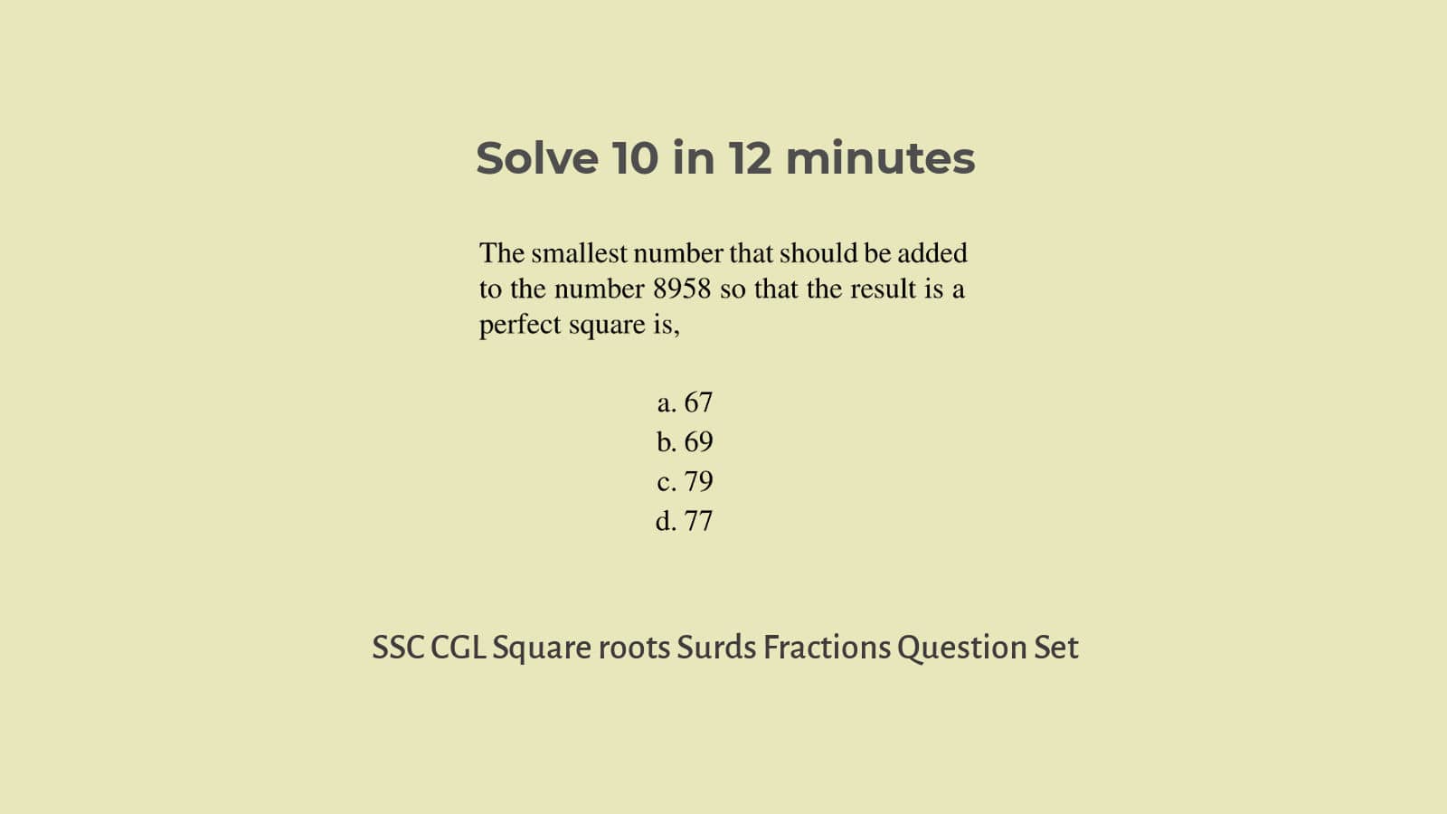  SSC CGL Quantitative Aptitude Square Roots Surds Fractions Question Set 59