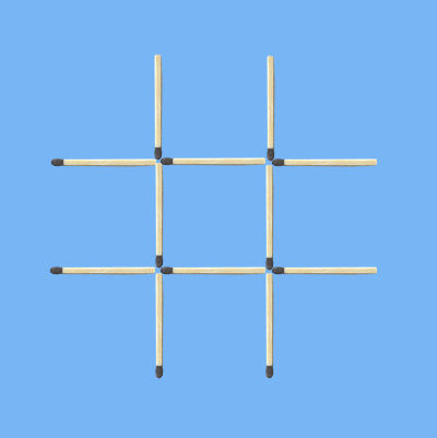 Move 3 matches to make 3 squares matchstick puzzle on Tic Tac Toe