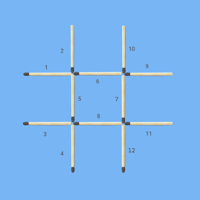 Move 3 matches to make 3 squares matchstick puzzle on Tic Tac Toe numbered