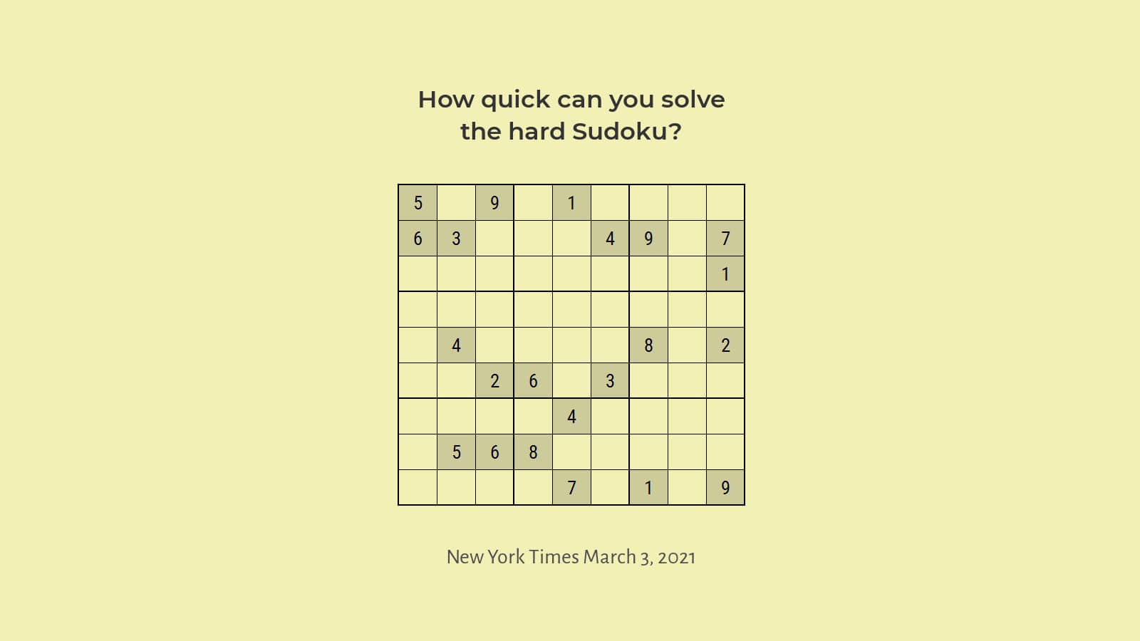 NYT Hard Sudoku 3rd March 2021 Quick Solution