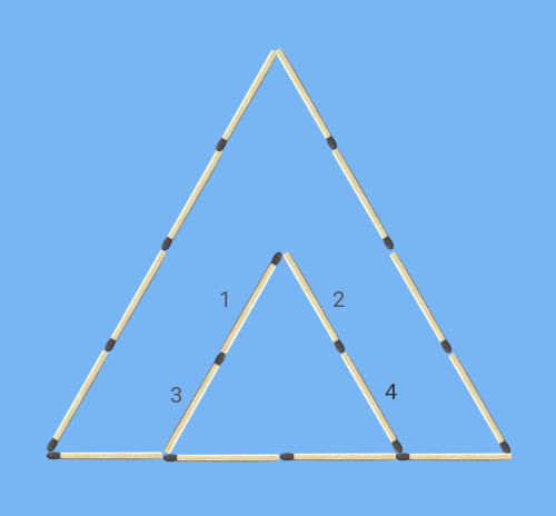 Move 2 Matches to Make 3 Triangles Matchstick Puzzle labeled match candidates