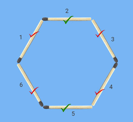Hexagon with numbered sides: Move 2 matches and add 1 to make 2 diamonds puzzle