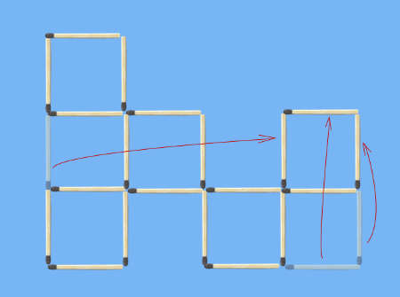 Move 3 matches of 6 squares to create 5 squares puzzle solution