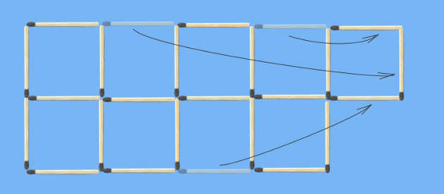 Move 3 matches to form 6 squares matchstick puzzle solution