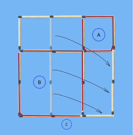 Move 3 matches to make 3 squares matchstick puzzle solution