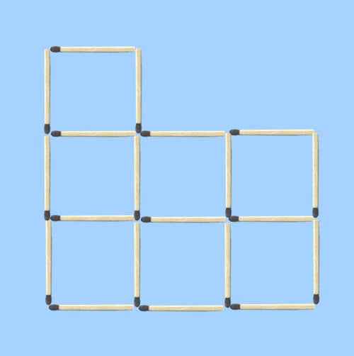 Move 3 matches to make 5 equal squares puzzle figure