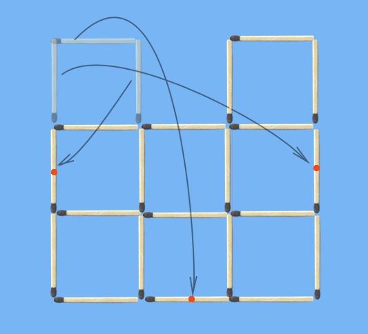 Move 3 matches to make 7 squares puzzle solution