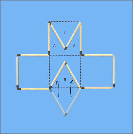 Move 4 matches to form 3 square area matchstick puzzle trial