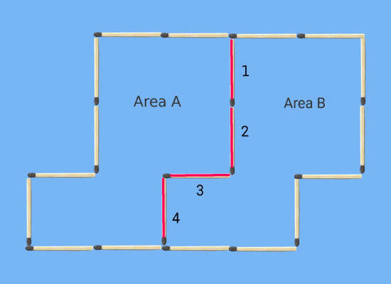 Add 4 Matches to Divide the Whole into two Equal Areas Puzzle graphic