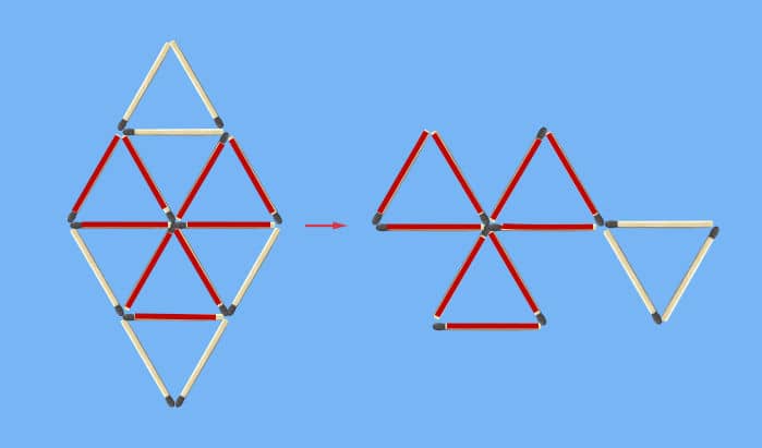 Move 4 matches to leave 4 equal triangles: puzzle figure candidate figure comparison