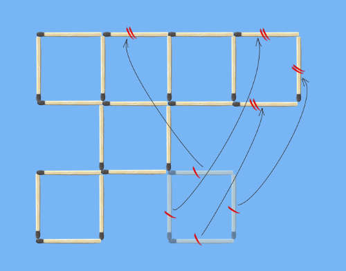 Move 4 Matchsticks to make 6 Squares Puzzle solution