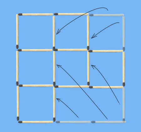 Move 5 matchsticks to create 7 squares puzzle solution