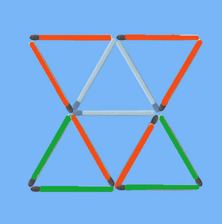 Remove 3 matches and reduce triangles to 3 puzzle solution