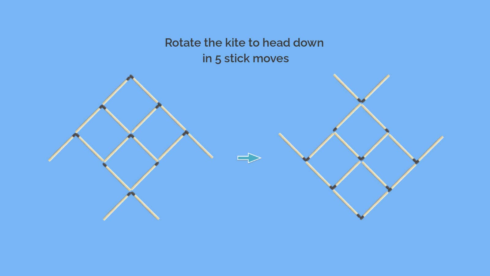 Kite matchstick puzzle: Move 5 matches to make the kite dive down