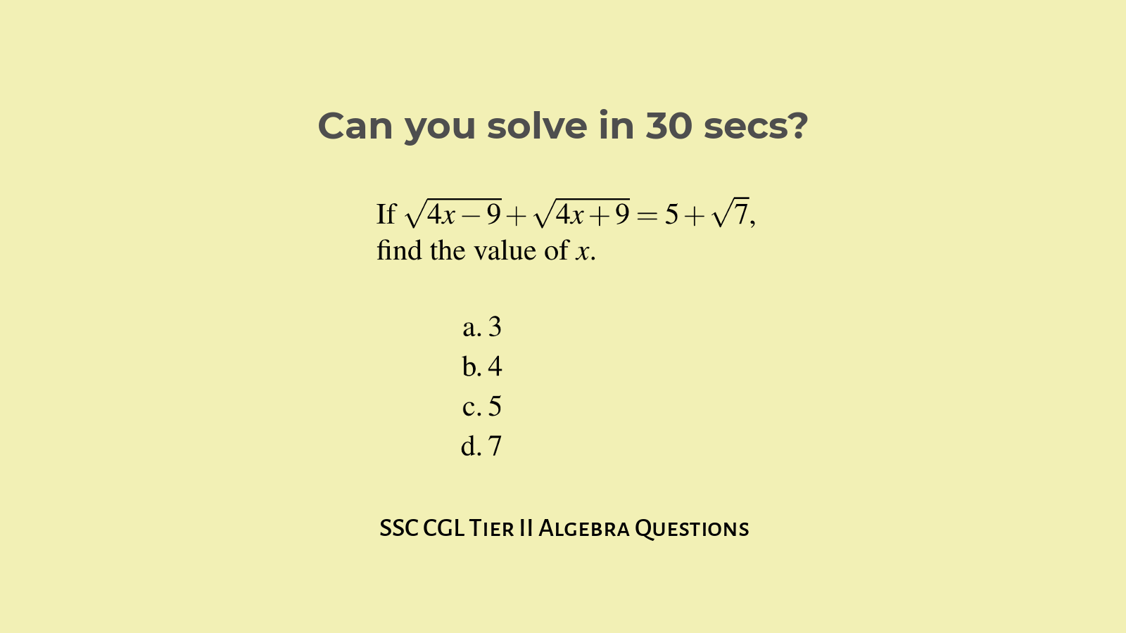 Algebra Questions with Answers for SSC CGL Tier 2 Set 2