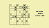 thumb NNYTimes Hard Sudoku 21 Feb 2021: Solve Easy and Quick