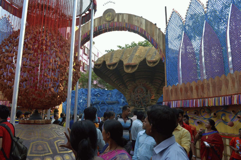 Riot of colors and patterns, first Puja pandal